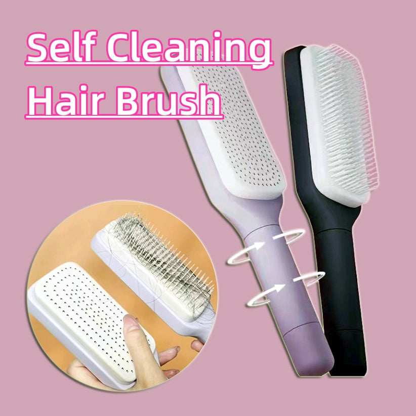 4 In 1 Self Cleaning Anti-Static Massage Hair Brush - Detangling & Scalp Massage Comb