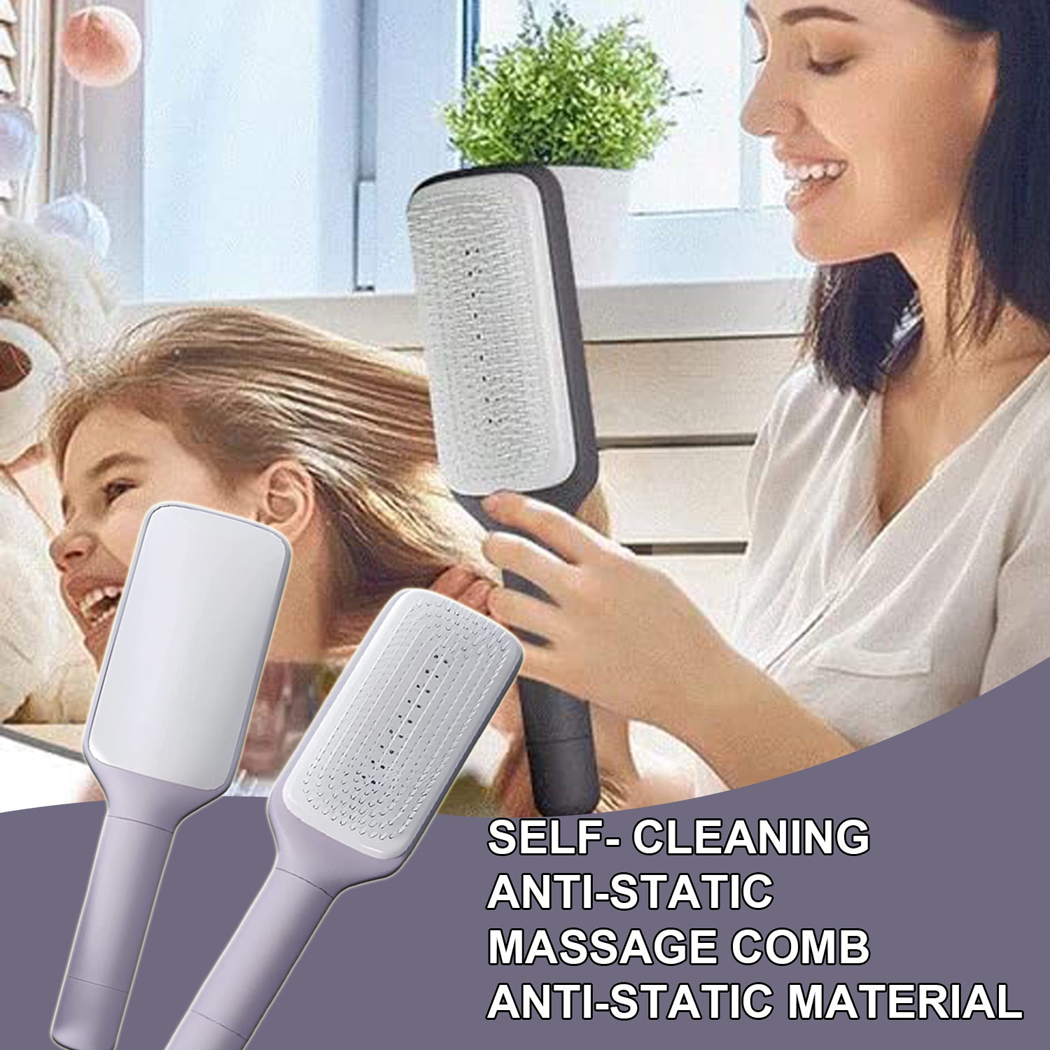 4 In 1 Self Cleaning Anti-Static Massage Hair Brush - Detangling & Scalp Massage Comb