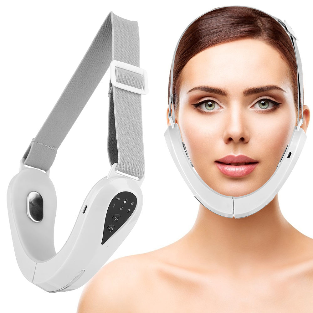 EMS Double Chin Reducer V-Line Face Lift Belt with Red & Blue Light Therapy – Facial Slimming & Skin Tightening Massager