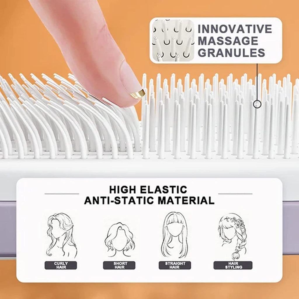4 In 1 Self Cleaning Anti-Static Massage Hair Brush - Detangling & Scalp Massage Comb