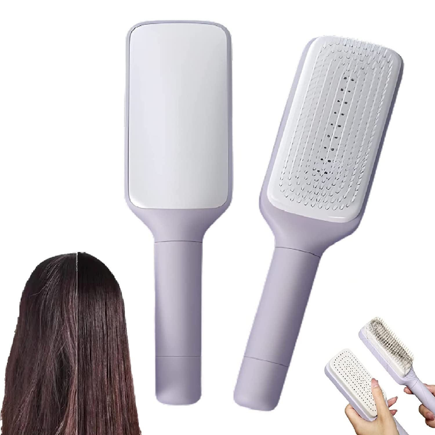 4 In 1 Self Cleaning Anti-Static Massage Hair Brush - Detangling & Scalp Massage Comb